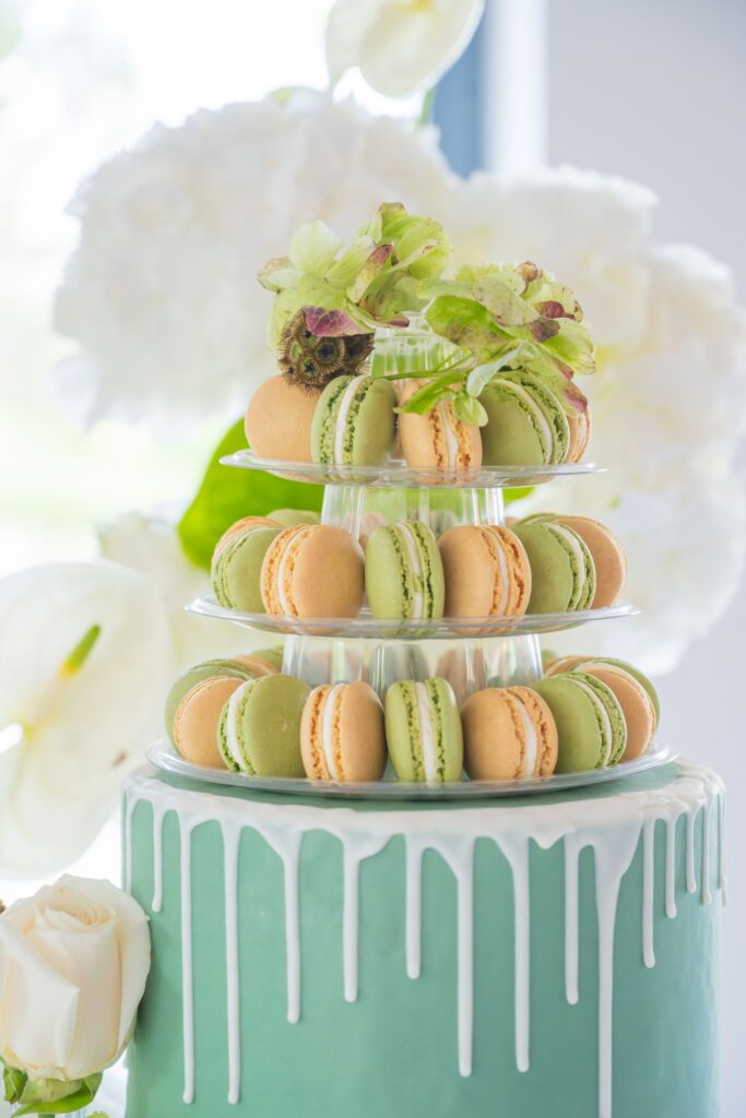 Detailaufnahme der Torte mit Maccarons